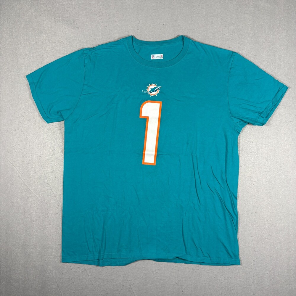 NFL Miami Dolphins #1 Tua Tagovailoa Teal & Orange T-shirt Size XL